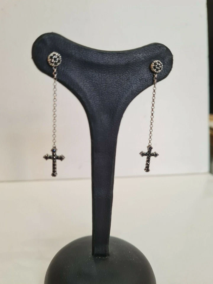 Orecchini Marcello Pane pendenti con croce zirconata nera e bianca Argento925 - Immagine 1 di 4