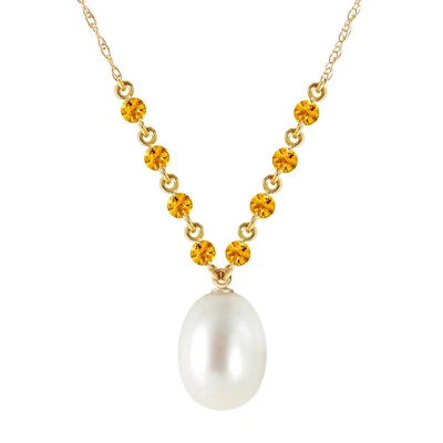 14K. SOLID GOLD NECKLACE W/ NATURAL CITRINES & PEARL (Yellow Gold) - Image 1 of 4