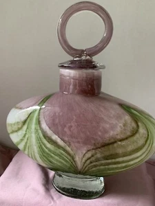 Vintage Murano Ann Primrose Collection ovale lila und grüne Glaskunstflasche - Bild 1 von 7