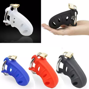Stainless Steel Ring Male Chastity Device Belt Lock Silicone Cage Bondage BDSM - Picture 1 of 16