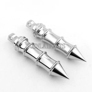 Chrome Highway Spiked Foot Pegs Rest Clamps For Harley Dadvison Motorcycle US - Foto 1 di 8