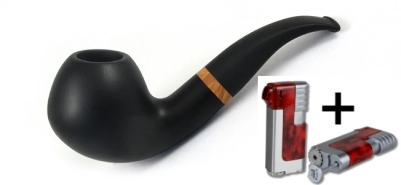 Vauen Pfeife Olaf glatt schwarz matt 1815 + Pfeifenfeuerzeug  - Bild 1 von 4
