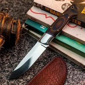 Coltello da caccia Wild Blades 9,1" Full Tang fatto a mano EDC damascato + fodero in pelle - Foto 1 di 12