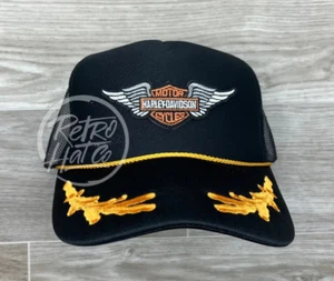 Vintage Harley Patch on Black Meshback Trucker Hat w/Scrambled Eggs - Picture 1 of 1