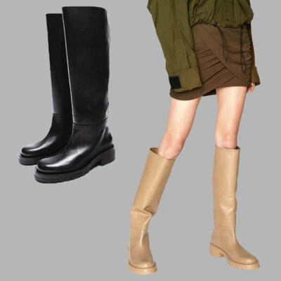 Warm Boots High Fashion Knee Women Shoes 35-40 High Cow Leather Thick Boots - Image 1 of 4