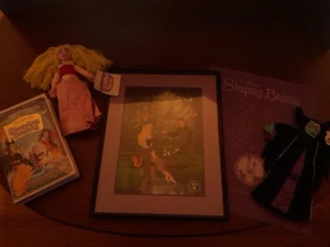 Disney's Sleeping Beauty - Framed Lithograph, VHS, 2 beanie babies - Picture 1 of 8