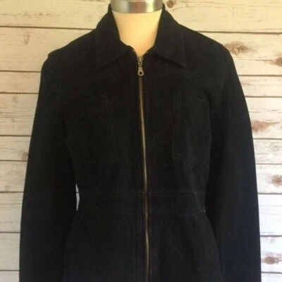 XOXO CUERO Y GAMUZA Mujer Negro Gamuza Cremallera Cuero Chaqueta Abrigo Talla Mediana Foto 1 de 4