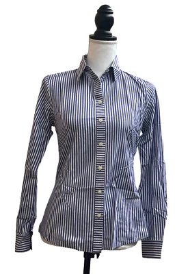 Camisa a rayas azules ajustada sin planchar con botones para mujer Banana Republic - Talla 2 Foto 1 de 4
