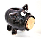 Art Pottery Piggy Bank with Cork Stopper Nose - 5"- Handmade - Unsigned