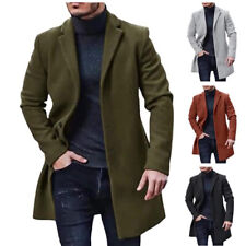 Men Wool Coat Winter Trench Outwear Overcoat Long Jacket Lapel Single Breasted