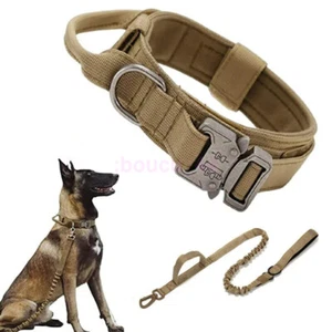 AUS Tactical Dog Collar Heavy Duty Military Metal Buckle Nylon Adjustable Handle - Picture 1 of 27