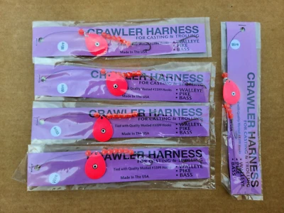 5 Crawler Worm Harness W-8 ORANGE Colorado Blade Walleye Pike Bass Fishing - Image 1 of 2
