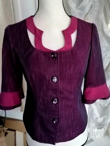 Womens Blazer Purple 3/4 Bell Sleeves Crop Retro Whimsigoth - Picture 1 of 3