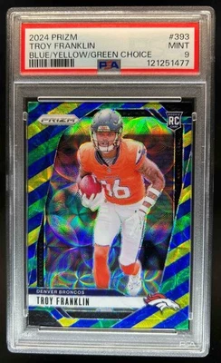 2024 Prizm Troy Franklin RC Choice Blue Yellow and Green #393 Broncos PSA 9 - Image 1 of 2