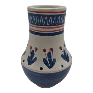 Vintage Graverens Sandnes Norway Red White Blue Hand Made Vase - Picture 1 of 7