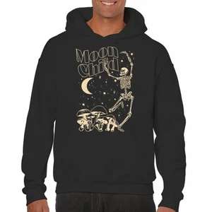Moon Child Skeleton Sweatshirt Mystic Mushroom Lunar Spirit Halloween Hoodie - Picture 1 of 29