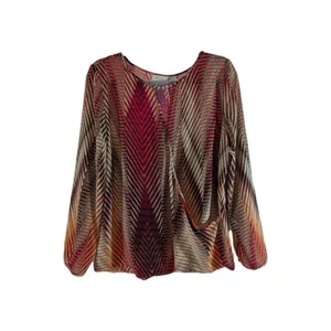 Chicos Shirt Womens 2 Red Geo Plus Long Sleeve Lightweight Faux Wrap Blouse - Picture 1 of 5