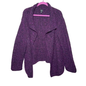 Eileen Fisher Cardigan Knit Sweater Size L Mohair Blend Open Front Purple Winter - Picture 1 of 7