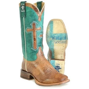 Women'sTin Haul Crucifix Boots With Blessed Are Blessed Are Those Sole Handmade - Picture 1 of 3