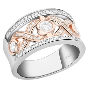 Kronenring Schleifenring 925er Silber 585er Vergoldet Zirkonia Stein Weiß Damen - Bild 1 von 6