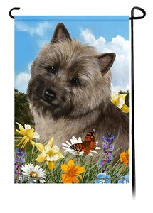 Summer Flowers Garden Flag - Brindle Cairn Terrier - Picture 1 of 1