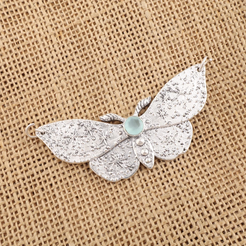 Colgante mariposa joyería hecha a mano de plata de ley 925 con piedras preciosas de calcedonia aguamarina Foto 1 de 1