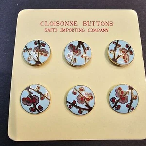 Vintage Saito Importing Company Cloisonne Knöpfe 6er Set Kirschblüte 50er Jahre - Bild 1 von 3