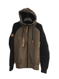 Leif Nelson Men’s Cotton Slim Fit Zip Up Hoodie Olive/ Black Medium - Picture 1 of 7