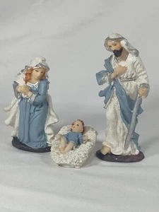 Glitzer Krippe 3-teilig Jesuskind Maria Josef blau Weihnachten Tischplatte Mantel - Bild 1 von 20