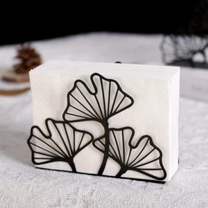 Ginkgo Leaf Metal Napkin Holder Standing Tissue Rack Desktop Paper Dispenser - Picture 1 of 13