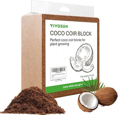 Ladrillo de fibra de coco VIVOSUN 11 libras 5000 g, equilibrio de pH de coco orgánico 100 % natural Foto 1 de 4