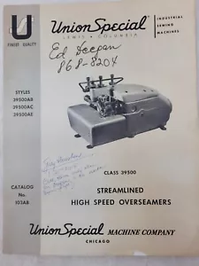 Union Special Overseamers Catalog parts instruction 103ab Style 39500ab-ac-ae - Picture 1 of 6