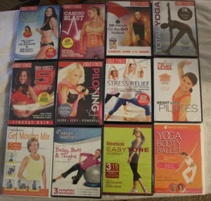 12 NEW mix workout DVD lot SELF Fitness Ellen Barrett Weight Watchers Yoga Booty - Imagen 1 de 8