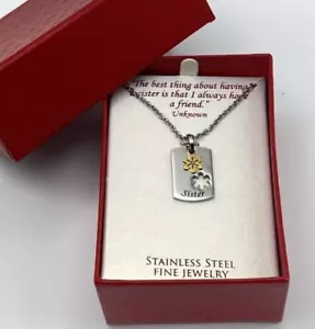 Sister Necklace Flower Birthday Mother's Day Gift Stainless Steel NEW IN BOX - Picture 1 of 10