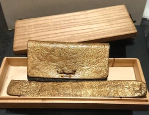 Japanese Antique Edo Gold Leather Smoking Pipe Kiseru Holder & Tobbaco Pouch FS - Picture 1 of 11