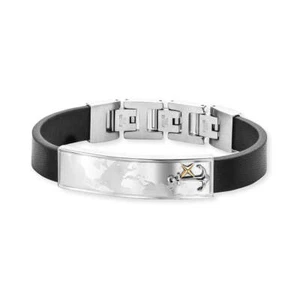 SAVE BRAVE Armband WORLD-ANCHOR, Edelstahl, Leder, 21,5cm, SBB-WORLD-ANCHOR-G - Picture 1 of 2