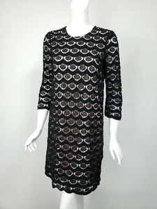 KATE SPADE Black Lace Pink Lined Bracelet Sleeve Shift Dress sz 4 - Picture 1 of 7