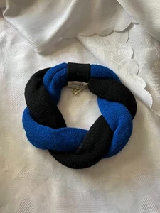 SAKS FIFTH AVENUE-BLACK/ ROYAL BLUE COLOR WOOL HEADBAND FOR WOMEN-MADE IN ITALY - Picture 1 of 1