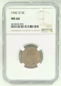 RARE 1942-D 5C WWII Era Jefferson Nickel NGC MS66 Denver Mint (I-19342) - Picture 1 of 8