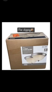 New (2-Pack) -11in. Flush Mount Light Fixture Brushed Nickel Frosted Glass Shade - Picture 1 of 1