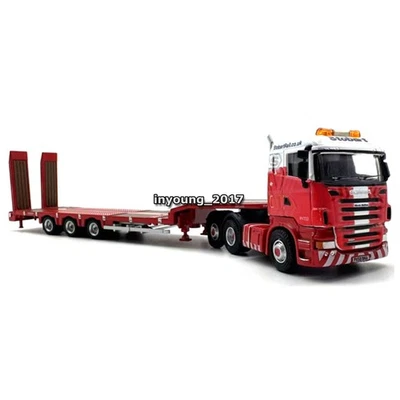1:76 Scania 3 Axle Low Loader Semi Trailer Model Diecast Collectible Vehicle Red - Image 1 of 4