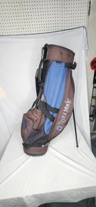 Vintage Taylormade 4 Way Canvas Golf Bag With Stand Blue & Black Sling Strap - Picture 1 of 6