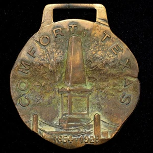 1854 - 1928 Comfort, Texas 75th Anniversary of Founding Fob Medal Brass 33x37mm - Picture 1 of 2