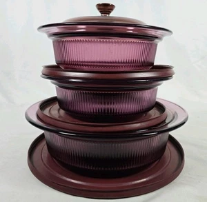 3 Stück Cranberry Visions Kochgeschirr Auflaufform mit Deckel Rund Corning Posten - Bild 1 von 14