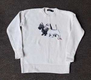 Polo Ralph Lauren Cotton Crewneck Dog Scottish Terrier Logo Sweater Ecru Sz S - Picture 1 of 10
