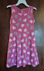 Wonder Nation Girls L Sleeveless Pink And Grey Hearts Skater Dress - Picture 1 of 3