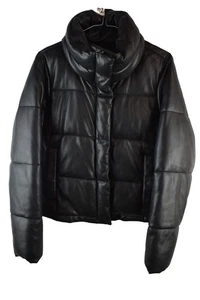 Abercrombie Fitch Womans Faux LEather Mini Puffer Jacket Size M Black - Picture 1 of 10