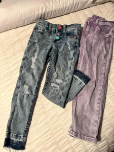 2 Pairs of Girls Justice Jean Pants Size 6 & 7 - Picture 1 of 7