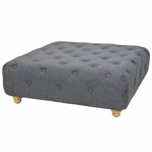 Thickly Padded Pouffe Ottoman Elegant Fabric Footrest Wooden Frame Dark Grey