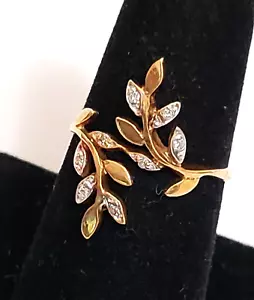10K Solid Yellow Gold Diamond Leaf Vine Ring - Size 7.25 - Picture 1 of 10